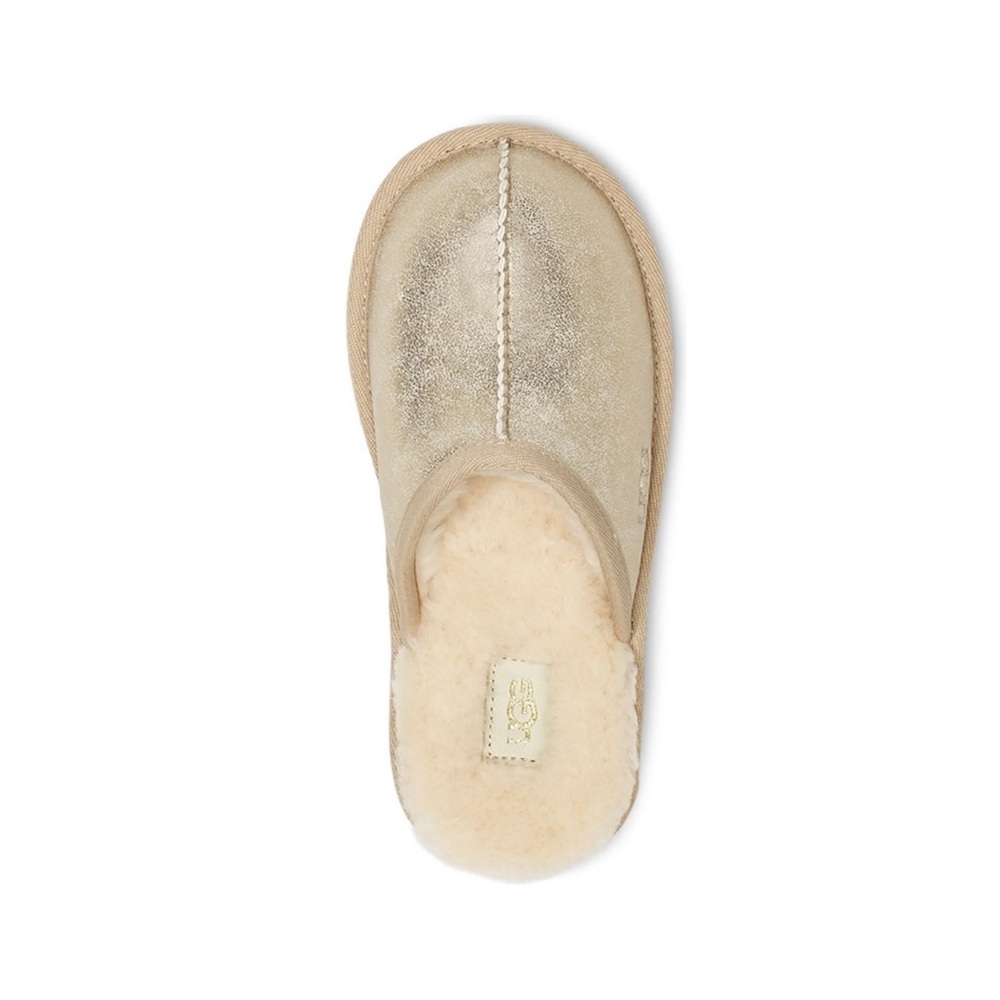 NIB Authentic UGG Kids' Keegan Metallic UGGplush Faux Fur Slipper Gold Adult 35